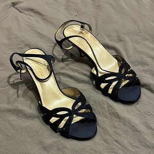Caparros Black Open-Toe Slingback Heels with Gold-Insole